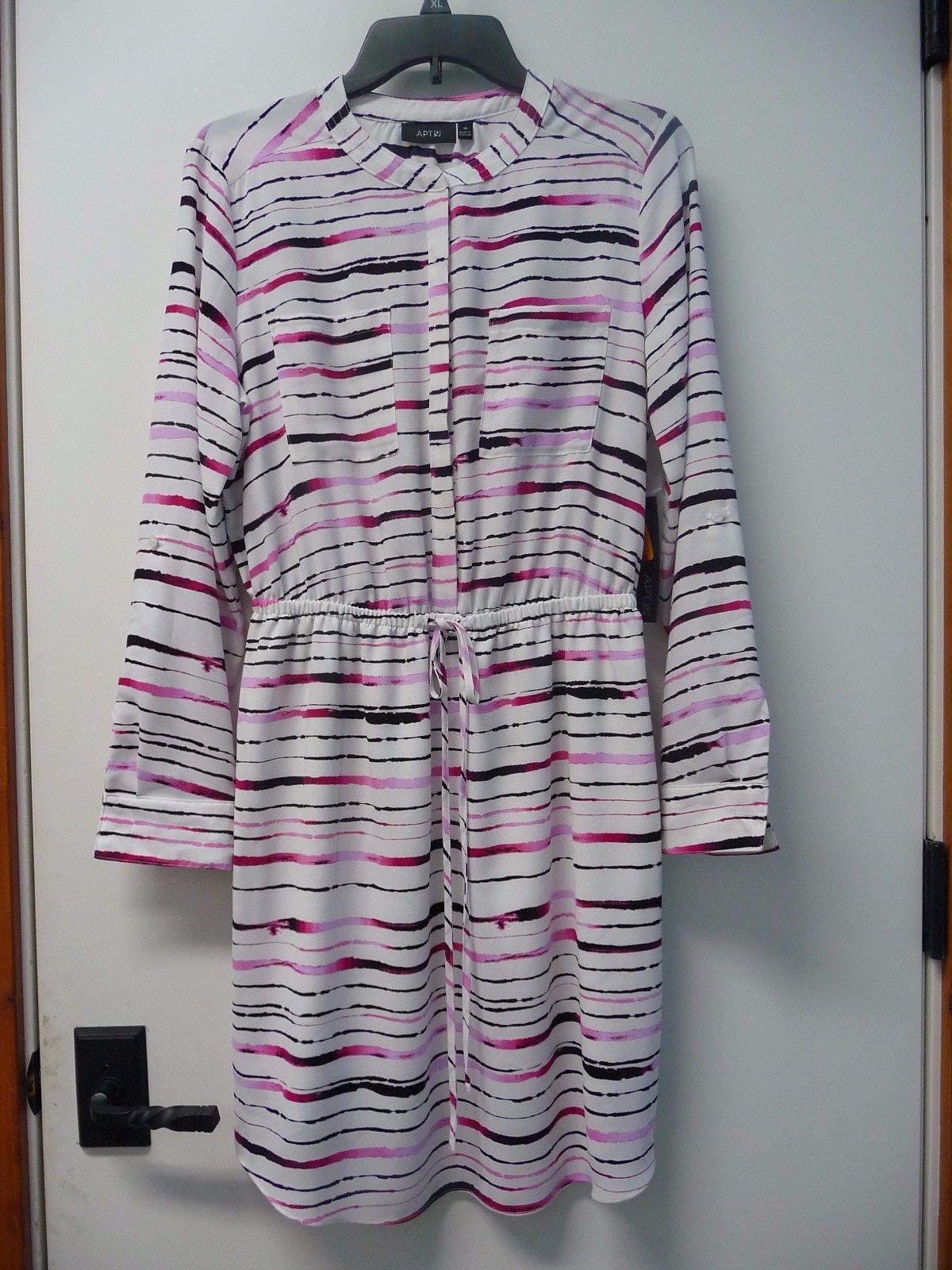 pink and black striped dress