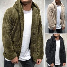 Mens Solid Color Faux Fur Hoodie Jacket Winter Warm Casual Outdoor Outwear Coat