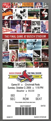MLB St Louis Cardinals Busch Stadium II Final Regular Game Ticket 10 02 2005