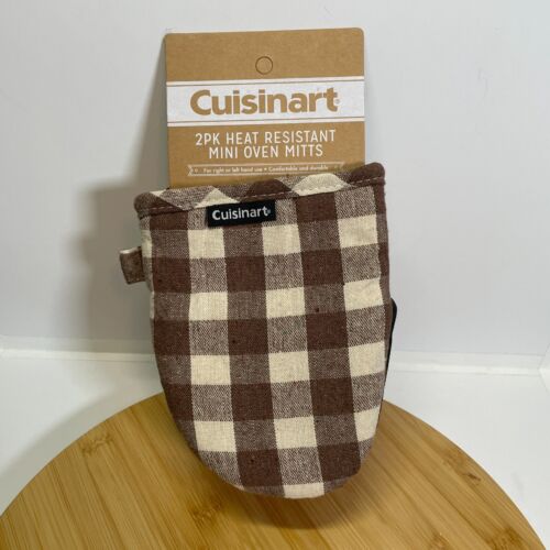 Cuisinart Brown White Gingham Silicone Non Slip Heat Resistant Mini Oven Mitts