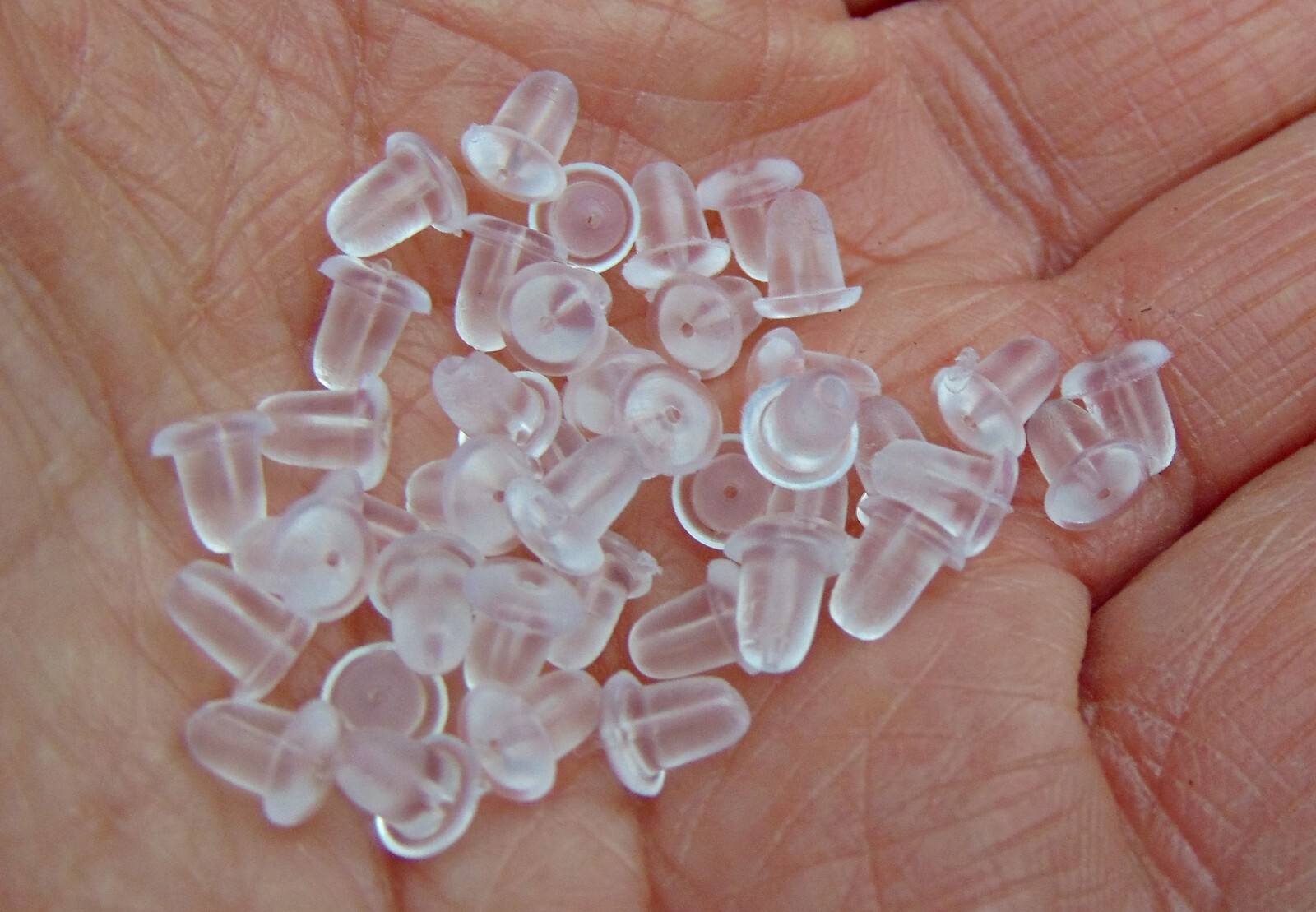 100 Small EAR Earring NUTS Keepers Backs ~ Soft Clear Bell Bullet Shape 4x5mm