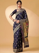 Women's Paithani Silk Blend Woven Saree With Blouse Piece