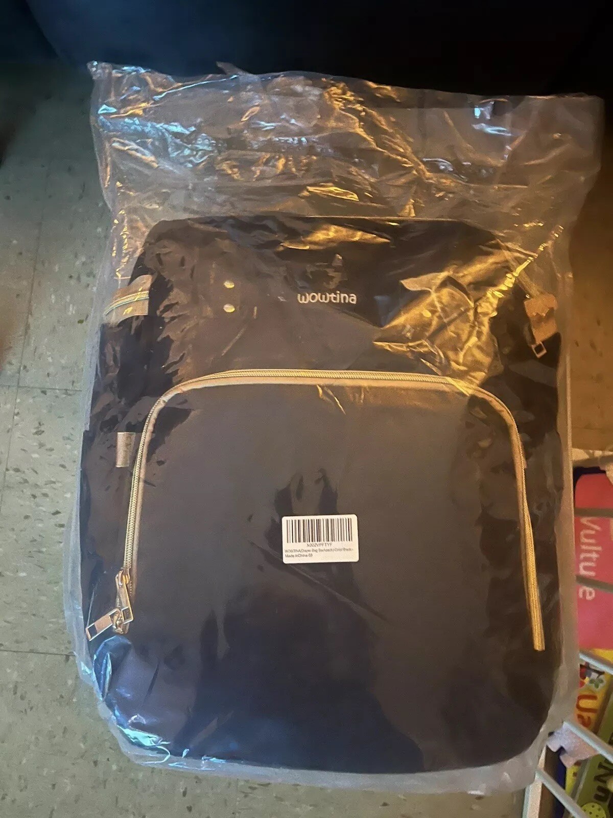 WOWTINA Diaper Backpack with Changing Station in Black Beige Gold-image