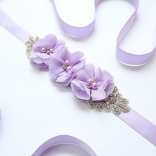 1X Bridal Wedding Belt Satin Flower Rhinestone Beaded Ribbon Belt Sash for Dress