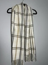 Steve Madden Plaid Ivory Fringe Muffler Scarf