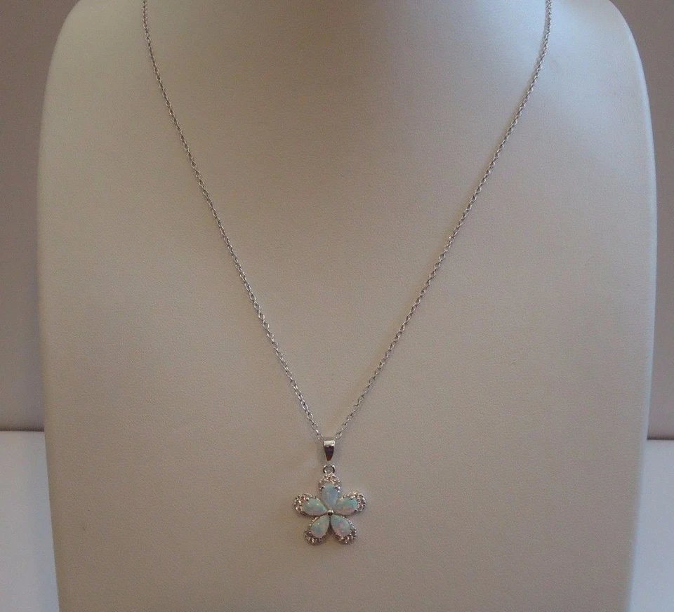COLLAR COLGANTE FLOR PLATA ESTERLINA 925 DIAMANTE SIMULADO/ÓPALO Foto 3 de 4