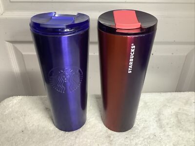 Lot Of 2 Starbucks Cobalt Blue & Watermelon Gradient Stainless 16oz Tumblers