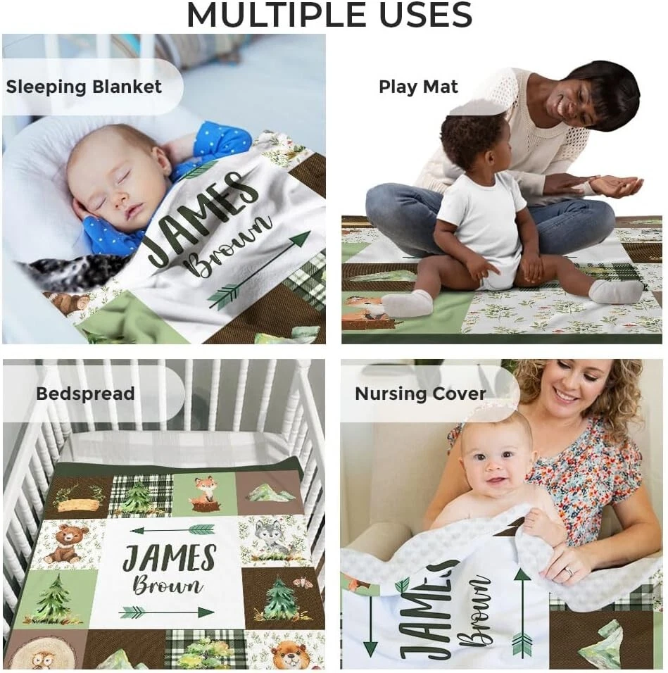 Mantas de bebé Woodland personalizadas con respaldo punteado de doble capa para niños Foto 3 de 3