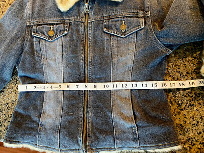 NWT Vintage Y2k Giacca Penny Lane Denim Jacket Brown Faux Fur Trim
