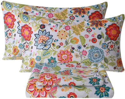 Queen Sheet Set Ultra Soft Breathable Silky Flower Bed Sheets Deep Pocket 100% M