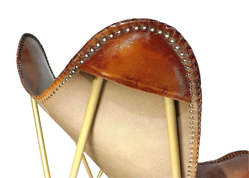 Silla Mariposa Brazo Relax Vintage Cuero Asiento Plegable Moderno Eslinga Acento Salón Foto 4 de 4
