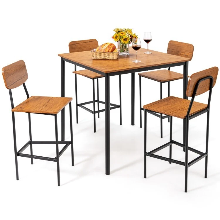 Set of 5 Bar Table Set Counter Height Dining Kitchen Table W/ 4 Bar Stools Home - Image 2 of 4