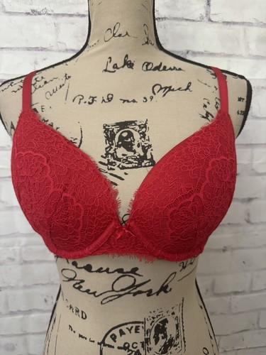 Victoria’s Secret Dream Angels Bra Lined Perfect Coverage Red Lace Size 32DD