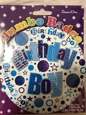 BIRTHDAY BOY JUMBO BADGE BLUE SIMON ELVIN