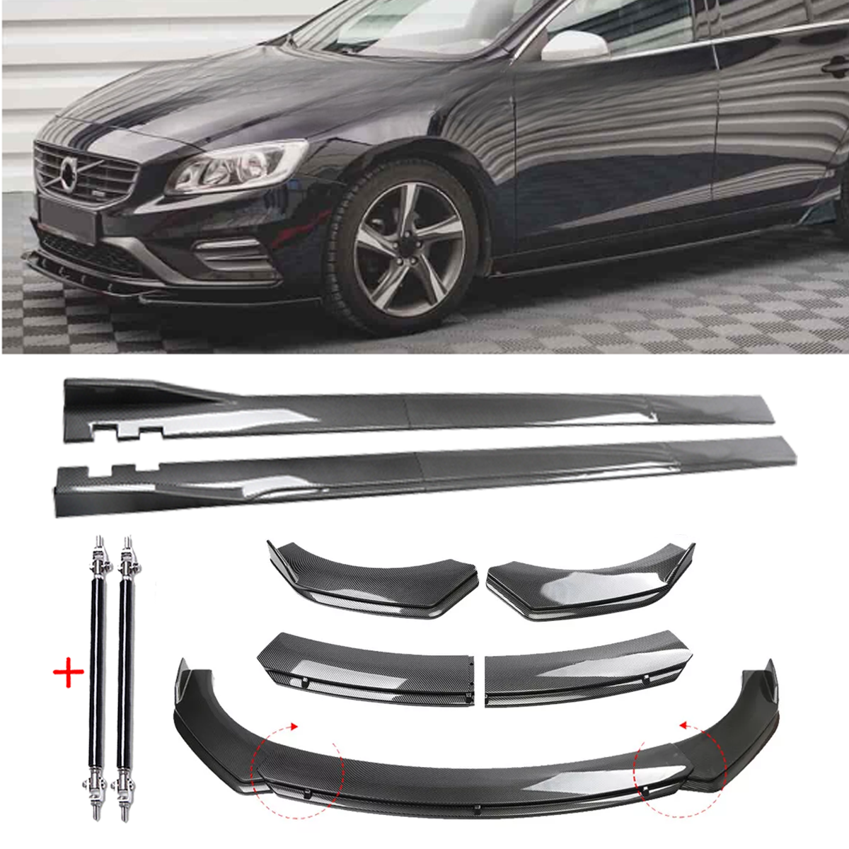 Volvo S40 S60 V40 V60 V70 Carbon Fiber Front Lip Chin Bumper Spoiler