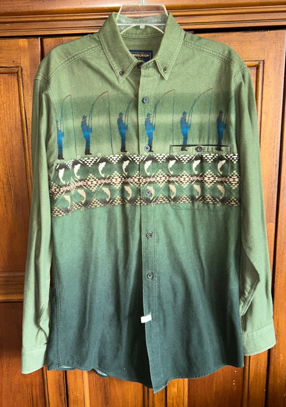 WOOLRICH  Flannel Shirt Men&rsquo;s sz Medium Fish, Trout, Fishe