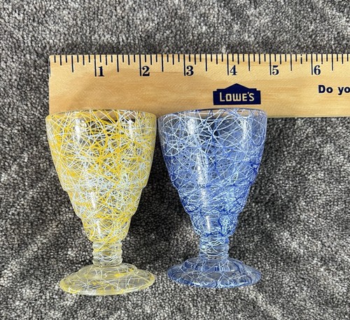 2 VTG Mid Century Drizzle Spaghetti String Cordial Shot Liqueur Glasses 3.5" 2oz - Picture 6 of 6