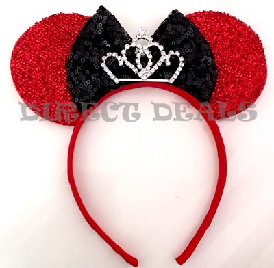 NEW! Minnie Mouse Princess Tiara Ears Headband Sparkly Red  display picture 3