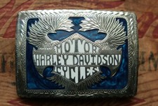Vintage Hand Made Motorcycle Shield HD Wings Inlay Bikers Western Belt Buckle