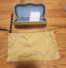 Gucci Sunglasses Case Velvet Green Gold Hard Clamshell Cleaning Cloth Bag