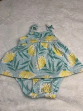 12 Months Carter’s Sleeveless Romper. Light Blue With Yellow Flowers. 