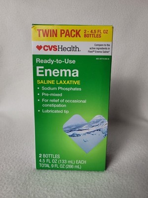 CVS Health Twin Pack Enema Premixed Saline Laxative, 4.5 fl oz each, EXP 07/28 