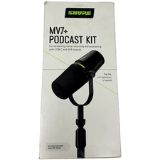 Shure MV7+ Hybrid Output USB-C & XLR Podcast Microphone & Desktop Stand Black