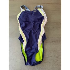 Speedo PowerFLEX Eco One Piece Swimsuit Navy Neon Yellow HydroBra Size 6