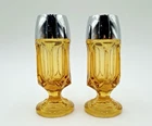 Vintage Anchor Hocking Fairfield Amber Glass Footed Salt & Pepper Shaker Set
