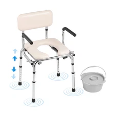 Uimoso Bedside Commode Chair w/Pad Drop Arm Adjustable Height Raised Toilet