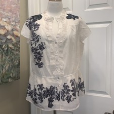 NY Collection Womens Black White Floral Blous...