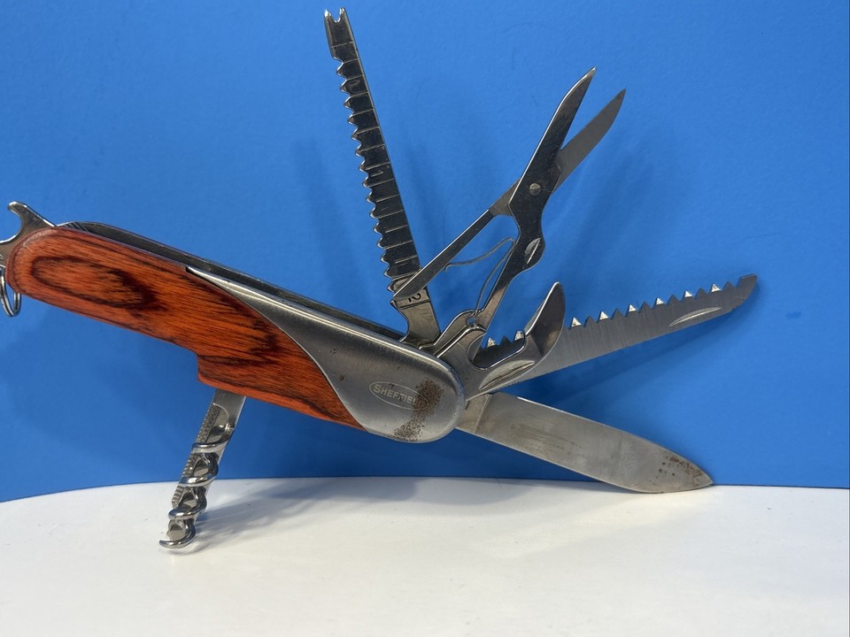 Vintage Sheffield 11 Blade Pocket Multi Tool Utility Knife Rosewood / Silver