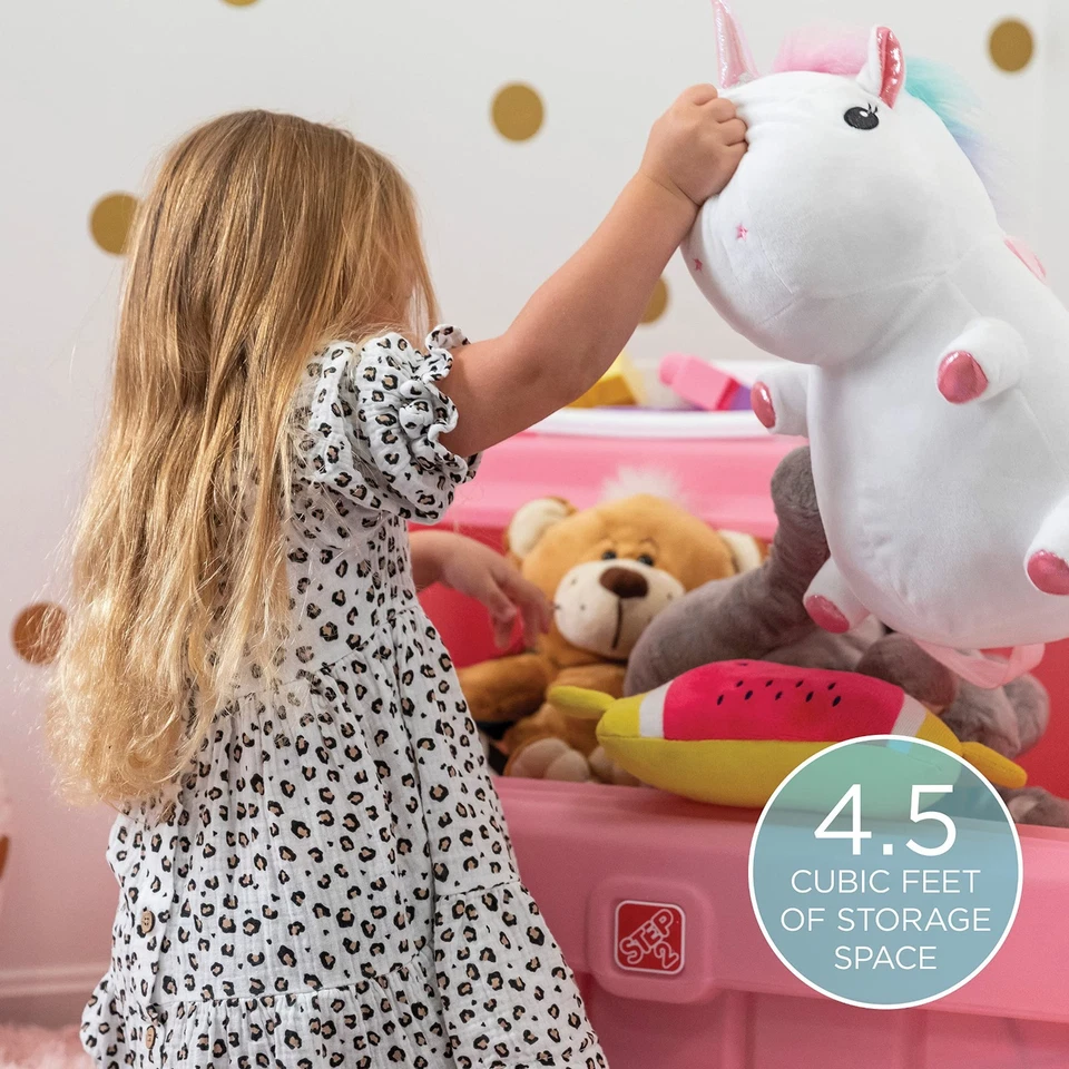 Step2 Caja de Juguetes 2 en 1 y Tapa de Arte - Organizador de Almacenamiento de Juguetes y Caballete para Niños Pequeños - Rosa Foto 3 de 4