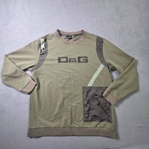 Dolce & Gabbana Sweatshirt Mens Large Green Pullover Front Logo Pocket Italy