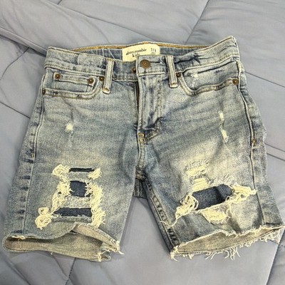 Abercrombie Kids Girls Denim Shorts 7/8 Blue Light Wash Distressed