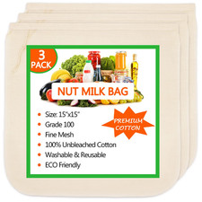Huppar 3 Pack Nut Milk Bag 15X15 Cheesecloth Bags For Straining Reusable 100