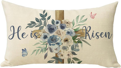 Christian Easter Cross Lumbar Decorative Throw Pillow Cover 12 x Blue 