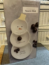 Mud Pie Home Snowman Christmas Holiday Triple Divided Serving Bowl &Spoon Set