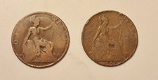 Set of 2 One Penny Coins 1d   Edward VII 1907 - 1908