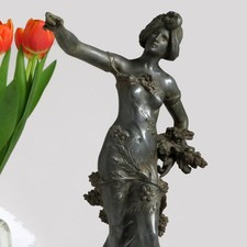 Figura Femminile Art Nouveau ° Moreau Rame Metallico Francia Portauccelli