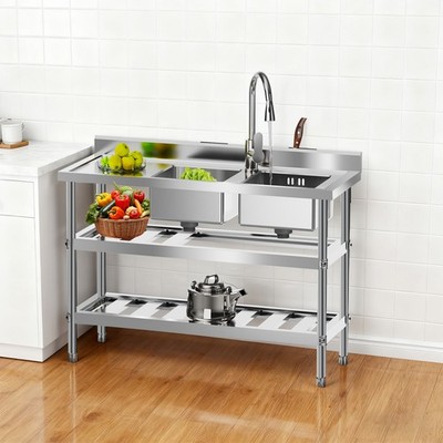 Commercial Utility Prep Sink 2Compartment Stainless Steel KitchenPrep Work Table