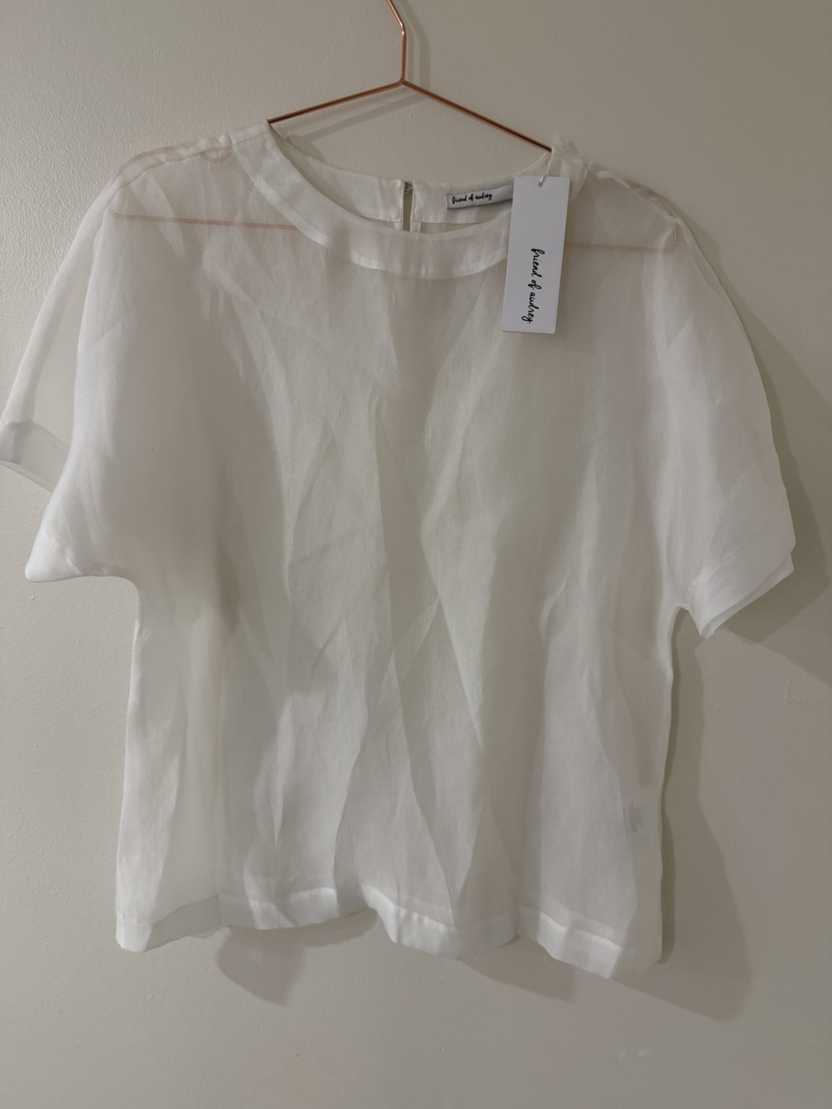 Friend of Audrey White Sheer Overlay Blouse Size 8 NWT image 3
