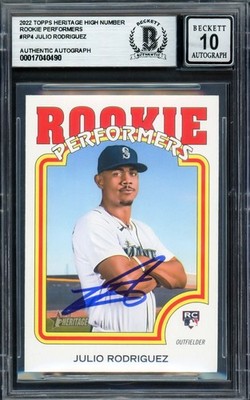 Julio Rodriguez Auto 2022 Topps Heritage Rookie Performers RC RP4 Sig 10 Beckett