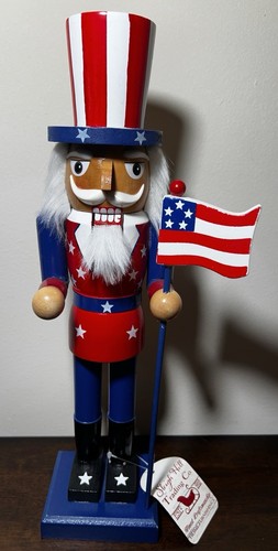 SLEIGH HILL Patriotic Wooden Nutcracker Uncle Sam 4th of July Decor USA Flag