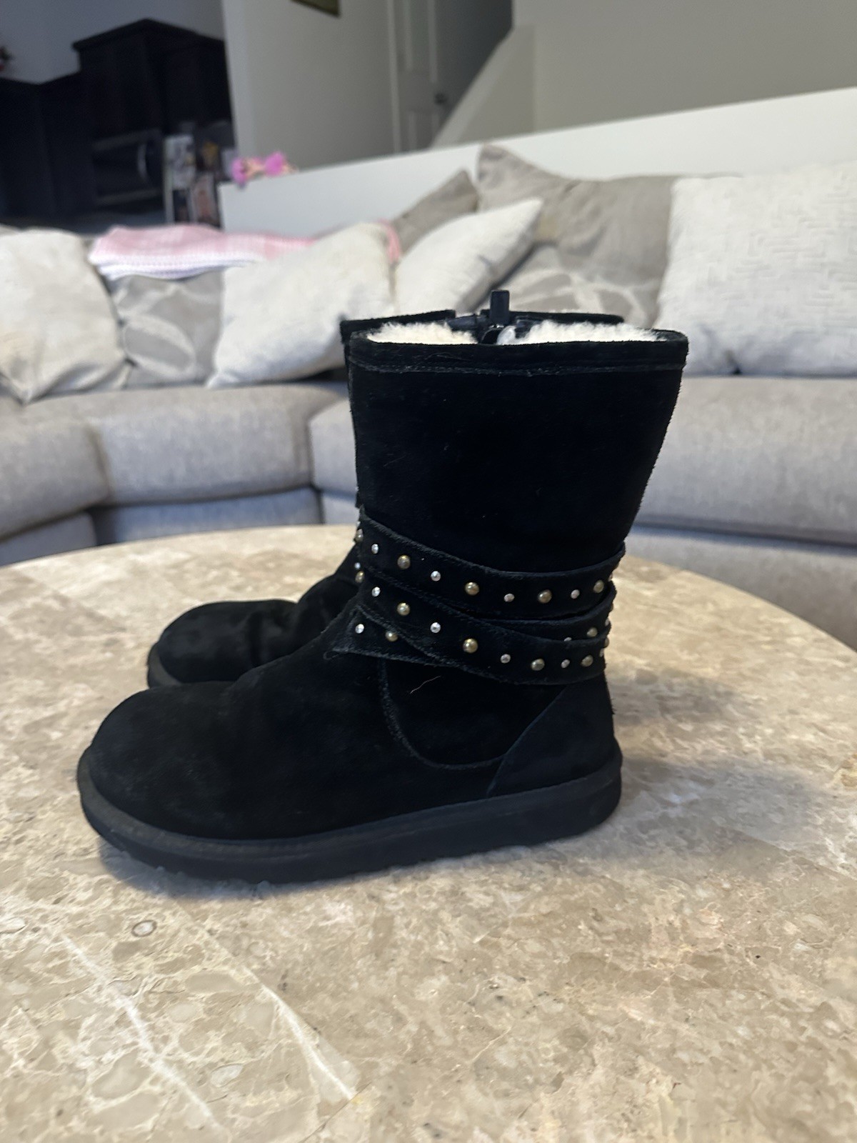 Ugg Black Suede Clovis Shearling Studded Side Zip… - image 3