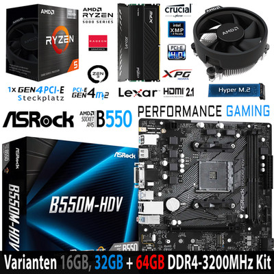 PC Bundle, Ryzen 5 5600GT ASRock B550M-HDV mit 16, 32 oder 64GB DDR4-3200MHz Kit