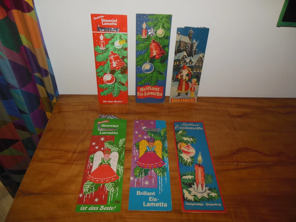 Lametta Staniol - 6 Heftchen - Silbern - vmtl. 60er Jahre - ggf. tlw. 50er Jahre