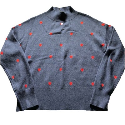 TRUTH by Republic Knit Sweater Top Pullover Navy Blue Size Small Red Heart