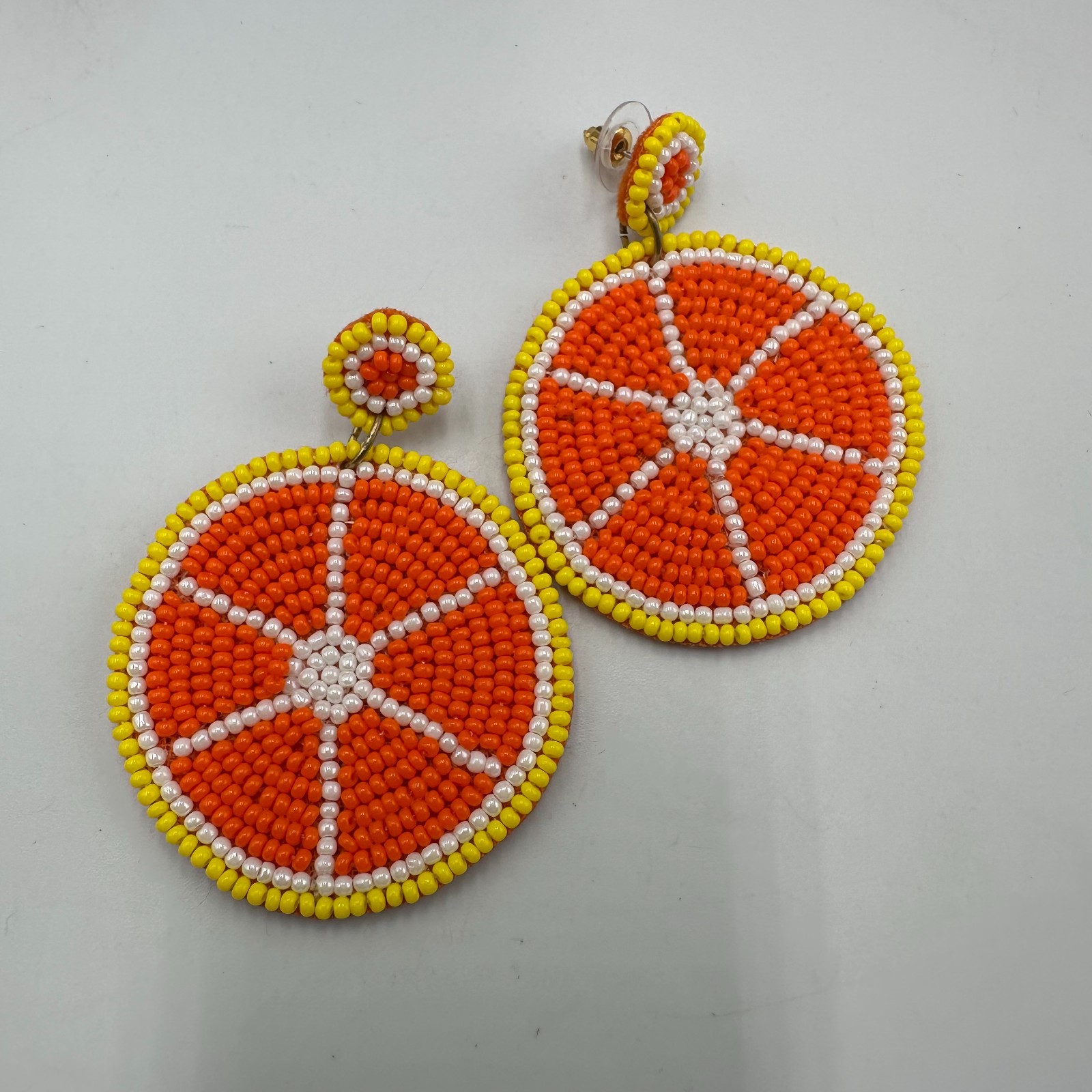 Orange Fruit Beaded Statement Earrings Pierced La… - image 3