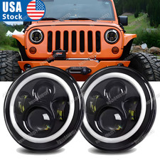 Pair Newest 7in Round Led Headlights Drl Hilo H4 For Jeep Wrangler Jk Tj Cj Lj